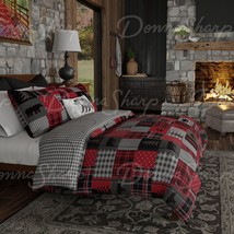 Donna Sharp Red Forest Comforter Set Lodge Rustic Bear Paw Print &amp; Bear Pillow - £67.33 GBP+