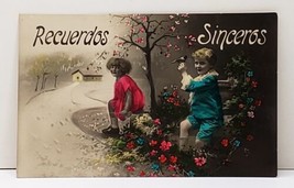 Recovered Memories Children Birds Flowers RPPC Hand Colored Italy Postcard A15 - £5.82 GBP