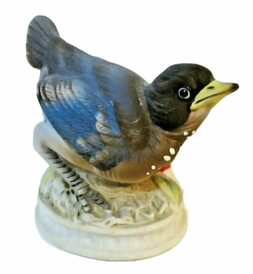 Lefton China Hand Painted Bisque Baby Blue Bird Figurine KW 1637 Made in Japan - $26.00