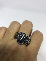 Vintage Gothic Silber Edelstahl Kreuz Crest Größe 11 Herren Ring - $35.63