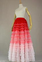 Red and White Ruffle Tiered Tulle Skirt Gown Women Custom Size Full Tulle Skirt  image 8