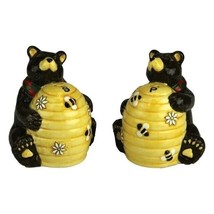 Rivers Edge Bear and Bees Salt Pepper Shakers Resin Spice Dispenser Yellow Brown - £19.94 GBP