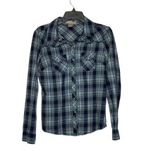 Arizona Pearl Snap Western Shirt Size Large Blue Green Plaid Womens 100% Cotton - £15.56 GBP