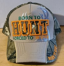 Born To Hunt Forced To Work Deer Hunter Baseball Cap Hat ( Beige &amp; Camouflage ) - £9.47 GBP