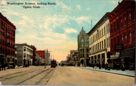 Vtg Postcard Washington Ave. Looking South, Ogden, Utah, PM 1917, Street Car - £6.17 GBP