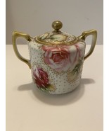 Ornate Hand Painted Pink White Gold Sugar Bowl. - $12.00