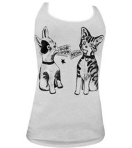 Lowbrow Art Bow Wow Meow White Cotton Racerback Cat Dog Tank Top NWT S-M-L-XL - £20.13 GBP