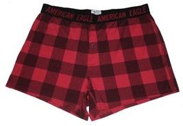 American Eagle Red Black Buffalo Plaid Loose Fit One-Button Fly Boxers Mn&#39;s XL - £14.38 GBP