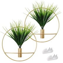 Set Of 2 Artificial Plants With Gold Metal Round Hanging Hoop For Wall D... - $39.99