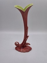 Cemar Bauer Vintage Dusty Pink &amp; Retro Green Glaze Fluted Ceramic Vase - $769.08 MXN