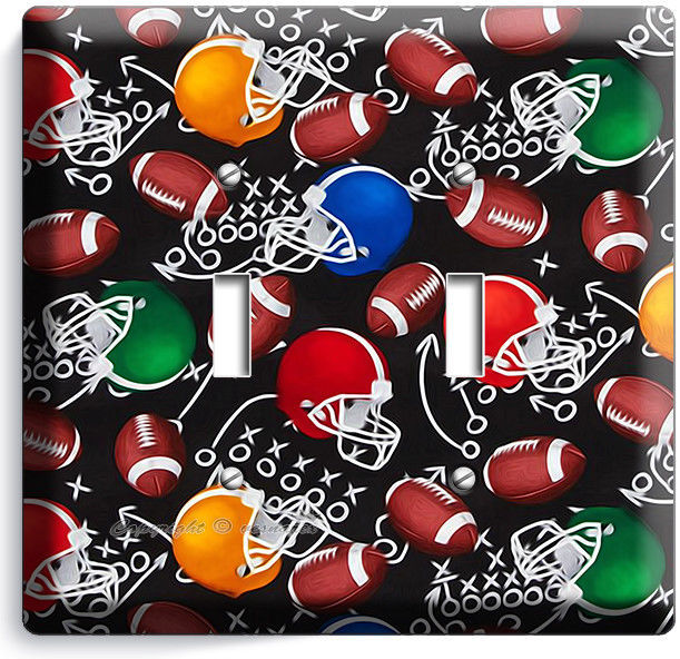 AMERICAN FOOTBALL BALLS HELMETS DOUBLE LIGHT SWITCH WALL PLATE BOYS ROOM DECOR