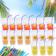 100Pcs (Drink Pouches Bags + Straws ) Clear Stand-Up Reclosable Zipper P... - $30.99