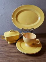 Homer Laughlin Fiesta Yellow Creamer Sugar Bowl Platter And 2 Dessert Plates - £39.95 GBP