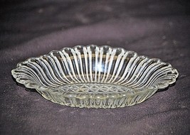 Old Vintage Clear Pressed Glass Relish Dish w Ribbed Sides &amp; Scalloped Edge MCM - £15.79 GBP