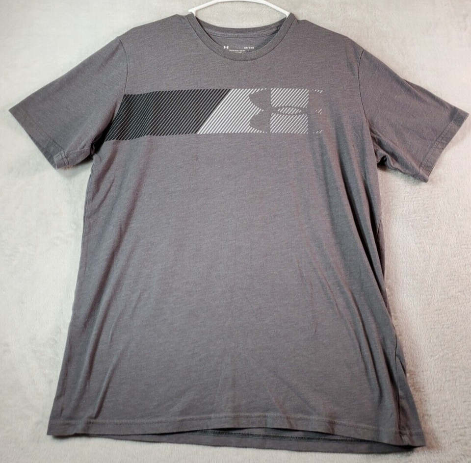 Under armour T Shirt Mens Large Gray Cotton Short Casual Sleeve Crew Nec... - $11.74