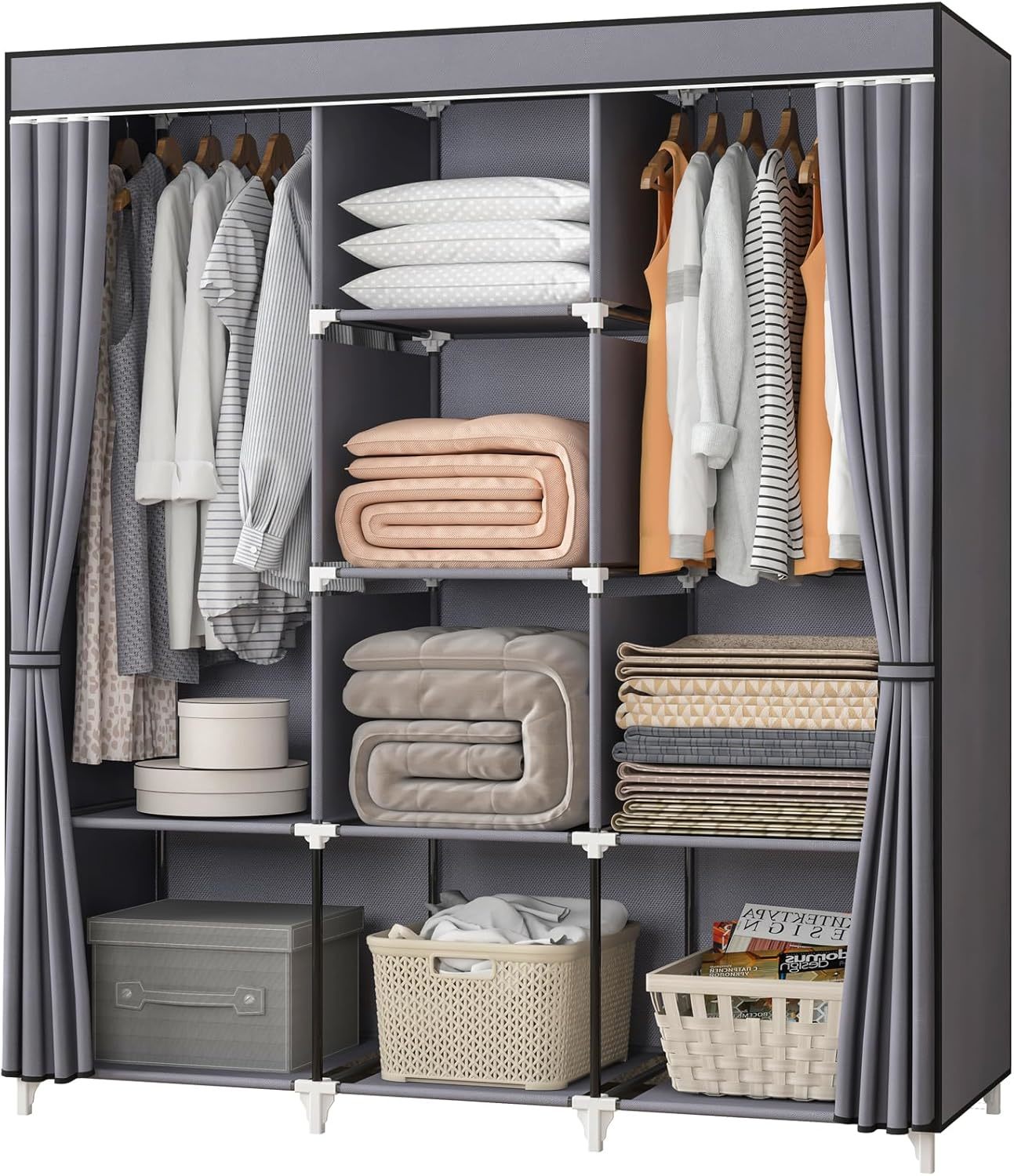 Portable Closet, 51 Inch Wardrobe Closet For Hanging Clothes With 2, Grey - $51.98