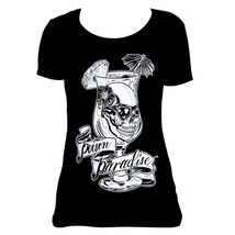 Black Market Art Poison Paradise Black Tattoo Tee Pina Colada Skull Top ... - $25.95