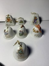 Vintage Ceramic Christmas Bell Ornament Lot of 7 Made in Japan Merry Christmas - £12.17 GBP