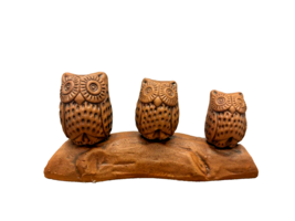 3 Owls Family Sitting on a Log Resin 5 Inch Long by 2 Inch Tall Brown Fi... - £13.61 GBP