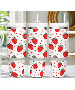 Red Strawberries on White Insulated Travel Cup, 40 oz, mug, garden, fruit - $26.99