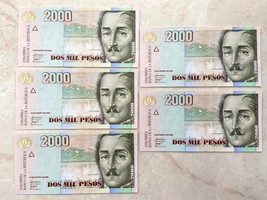 5 Colombia Banco 2000 Mil Pesos Notas 2009 Consecutive Uncirculated Bank... - $19.80