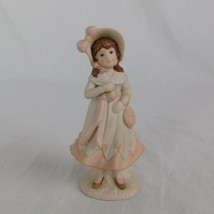 Vintage Schmid B Shackman Porcelain Bisque Girl Pink Dress Bonnet 1985 Figurine - £11.35 GBP
