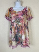 B.L.E.U. Womens Size M Watercolor Floral Knit Blouse Short Sleeve Rhinestone - £6.26 GBP
