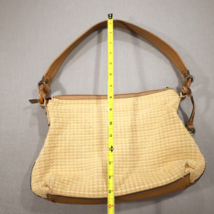 Fossil Woven Shoulder Bag Purse Beige Leather Trim Striped Lining - $27.41