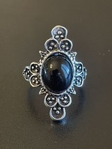 Vintage Black Onyx Stone S925 Silver Woman Statement Ring Size 6 - £11.69 GBP