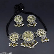 Oxidised Silver Plated Jewelry Stone Party Wear Set Adjustable Kundan Antique ab - £3.92 GBP