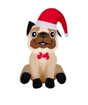 Christmas Pug Dog With Santa Hat &amp; Bow Tie Airblown Inflatable 3.5&#39; NIB - £25.86 GBP