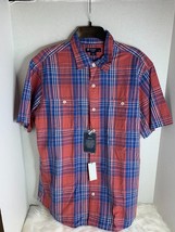 Cremieux Mens Sz L Plaid Button Up Shirt Prewashed Red White Blue  - £15.44 GBP