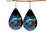 Double Sided Wooden Neon Sea Turtle Teardrop Dangle Earrings - New - $14.99