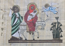 Jesus, Joseph &amp; Mary - Flight Into Egypt - Papyrus Art Signed Bibical Pa... - $197.99