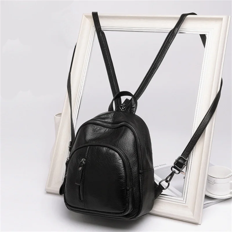 Fashion PU Leather Women Backpack Female Black Backpa Small Zipper Bags Student  - $98.34