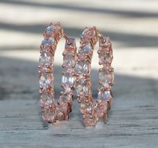 1Ct Oval Cut Peach Morganite 14K Rose Gold Over Wedding Engagement Earring - £67.24 GBP