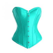 Baby Blue Satin Burlesque Costume Plus Size Waist Shaper Bustier Overbust Corset - £77.52 GBP