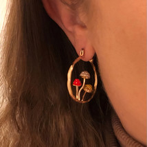Unique Mushroom Earrings (Cute Three Mushroom Hoops) Color Options: Gold, Rose G - £10.61 GBP