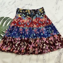 Cosmos Womens Vintage Midi Skirt Size M Mixed Floral Blue Red Tiered Fes... - $27.71