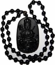 2.7&quot; China Certified Nature Black Obsidian Jade Blessing Kwan-yin Hand Made Neck - £62.11 GBP