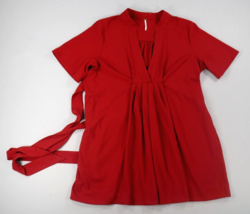 Free People Red Pleated Mini Dress Tunic with Self Fabric Belt Womens Me... - £43.95 GBP