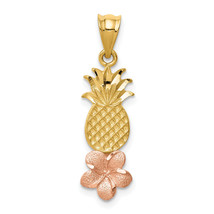 14K Yellow and Rose Gold Pineapple W/ Plumeria Pendant K4907 - £177.94 GBP