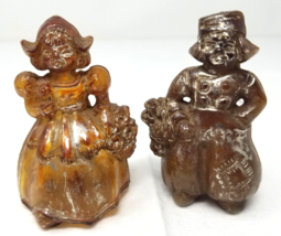 American Colonial Man Woman Salt Pepper Shakers Blown Plastic Brown 1960... - $15.15