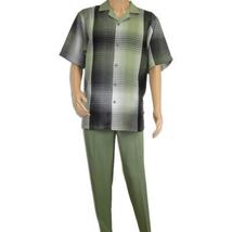 Men's Stacy Adams 2pc Walking Leisure Suit Fancy Short Sleeves 75029 Green image 5