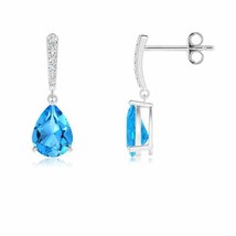 ANGARA 8x6mm Natural Swiss Blue Topaz Drop Earrings with Diamonds in Silver - £316.23 GBP+