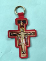 Vintage Embroidered Jesus on Cross Religious Fabric Backpack Clip or Key Chain – - £6.04 GBP