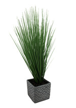 Scratch &amp; Dent Artificial Grass Spray in Geometric Square Planter 24 Inch Tall - £24.87 GBP