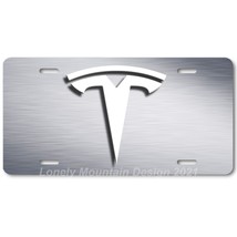 Tesla Logo Inspired Art White on Gray FLAT Aluminum Novelty License Tag Plate - £14.38 GBP