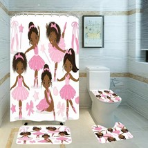 Black Ballerina Girls Bathroom Shower Curtain Toilet Seat Cover &amp; Rugs Set - £49.31 GBP