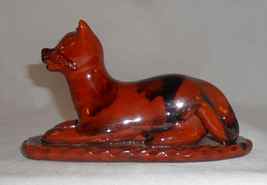 1989 Glazed Redware Figurine Dog or Cat Sitting w/ Tail Up by Lester Breininger - £235.98 GBP